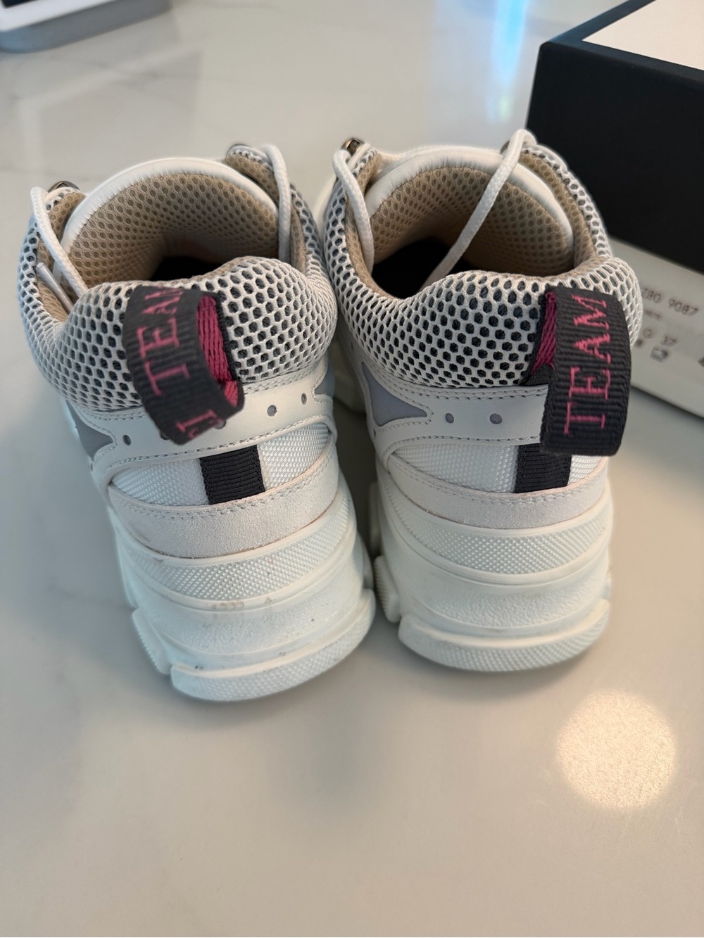 Gucci Flasktrek White and Cream Chunky Mesh Leather Sneakers Size 37 Unisex - Picture 5 of 12